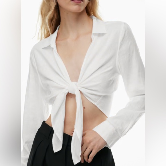 NWT American Eagle Tie front long sleeve white 100% cotton shirt medium - Picture 3 of 9